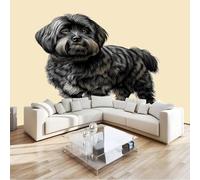 Mural Wallpaper Animals Portraits, 3D Minimalist Puppy Wall Mural Beige Modern Background Wallpaper 350 X 256 Cm for Living Room Bedroom - Non Woven Home Poster
