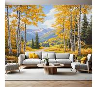 Mural Wallpaper Autumn Birch Tree Path Photo Wallpaper 3D Effect 200 x 140 cm Non-Woven Wall Mural Home Bedroom Living Room Tv Background Poster Decoration