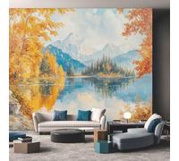 Mural Wallpaper Autumn River Mountains, Murals Wall Art Woodland Art Landscape Mural, Wall Mural Non-Woven, for Indoor Home Decoration 300cmx210cm