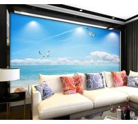 Mural Wallpaper Beach Blue Sky Sea View Wallpaper 3D Effect Murals for Bedroom and Living Room Wall Decoration -KX11915, 430x300cm