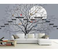 Mural Wallpaper Big Trees Birds Trees Architecture 310x250cm Wallpaper 3D Wall Mural for Living Room and Bedroom -MIWEI Wallpaper-ZXY-41000