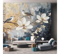 Mural Wallpaper Bird Floral Vintage, Murals Wall Art Abstract Art Birds Flowers Mural, Wall Mural Non-Woven, for Indoor Home Decoration 300cmx210cm
