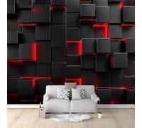 Mural Wallpaper Black and Red Square Geometry 400x280 cm Wall Mural Photo Wallpaper, Non-Woven Art Print Fleece Wall Mural Decoration Poster, for Bedroom Living Room TV Backdrop