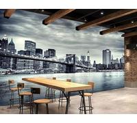 Mural Wallpaper Black and White City Night View London Bridge Wallpaper 3D Effect Murals for Bedroom and Living Room Wall Decoration -KX16355, 250x175cm