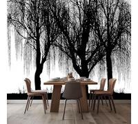 Mural Wallpaper Black White Willow 400x280 cm Modern Art Photo Wall Mural, Non-Woven Poster Wallpaper, for Bedroom Living Room TV Backdrop Decor