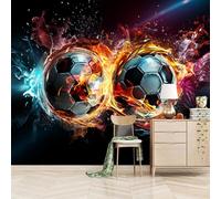 Mural Wallpaper Blue and Purple Soccer Ball On Fire 400x280cm,Abstract Anime Style Silk Cloth Decor Wallpaper for Study Room Hotels Offices(Not Self Adhesive)