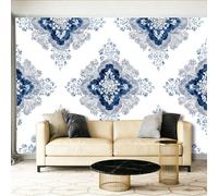 Mural Wallpaper Blue Pattern Retro Understated Luxury Non-Woven Art Print Wall Decoration Poster 78.7" x 55.1" Art Wall Mural for Living Room, Adults' Bedroom Hallway Kitchen Blue
