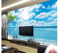 Mural Wallpaper Blue Sky, White Clouds, Beach, Sea View Wallpaper 3D Effect Murals for Bedroom and Living Room Wall Decoration -KX16051, 310x250cm