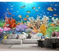Mural Wallpaper Blue Underwater World Wallpaper 3D Effect Murals for Bedroom and Living Room Wall Decoration -KX25147, 250x175cm