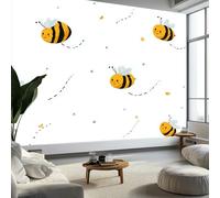 Mural Wallpaper Cartoon Bee 200 x 140 cm Modern Art Wall Mural, White Easy to Install Non-Woven Poster Photo Wallpaper - Bedroom Living Room TV Backdrop Decor