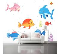 Mural Wallpaper Cartoon Marine Life Seaweed Fish Non-Woven Art Print Wall Mural Decor Poster Picture Design Modern Living Room Kitchen Bedroom Wall Wallpaper - 300 x 210 cm (W x H) Colorful