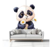 Mural Wallpaper Cartoon Panda Daisy 200 x 140 cm Modern Art Wall Mural, White Easy to Install Non-Woven Poster Photo Wallpaper, for Bedroom Living Room TV Backdrop Decor