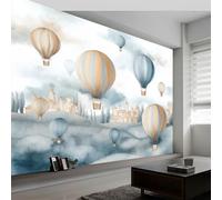 Mural Wallpaper Cartoon Style - Bedroom Living Room Sofa TV Background Home Wall Decor, Romantic Balloon Village Buildings for Office Dorm Dining Room Kid's Room 400 x 280 cm