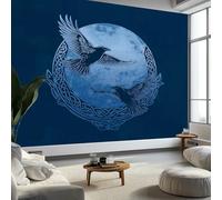 Mural Wallpaper Celtic Knot Moon Raven 200 x 140 cm Modern Art Wall Mural, Dark Blue Easy to Install Non-Woven Poster Photo Wallpaper for Bedroom Living Room TV Backdrop Decor