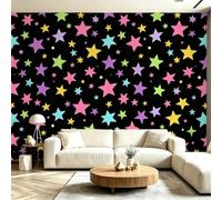 Mural Wallpaper Children's Room Stars, 3D Effect Panoramic Photo Wallpaper Five-Pointed Star Non-Woven Murals 300x210 cm Art Print Wall Poster Mural Bedrooms Living Room Modern Decoration M.1095