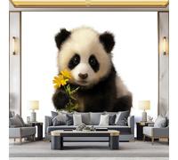 Mural Wallpaper Chrysanthemum Panda, Cartoon Style Art Print Wallpaper - Non-Woven Wall Mural W350 x H256 cm for Bedrooms Living Room Indoor Home Wall Decoration Paper Poster