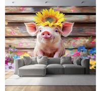 Mural Wallpaper Color, Close-Up Piglet Sunflower Wood Printed Wallpaper, Murals Wall Art, Wall Mural Non-Woven, for Indoor Home Decoration 78.74" x 55.12" 200 x 140 cm (W x H),
