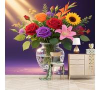 Mural Wallpaper Colorful Bouquet 3D Pattern 150x130cm,Modern Aesthetic Art Silk Cloth Decor Wallpaper for Study Room Hotels Offices(Not Self Adhesive)