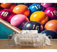 Mural Wallpaper Colorful Distressed Billiard Balls 300x240cm,Abstract Art Silk Cloth Decor Wallpaper for Study Room Hotels Offices(Not Self Adhesive)