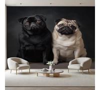 Mural Wallpaper Cute Animal Pug Wall Mural500x280cm(W x H) Feature Wallpaper Waterproof for Living Room Furniture Kitchen Pet Dog Wallpapers 3D Photo