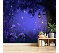 Mural Wallpaper Dark Blue 3D Poster Non-Woven Photo Wallpaper, Daisies Starlight Big Trees Mural for Living Room Bedroom Children's Room Hallway Wall Decoration 200 x 140 cm (Not Self - Adhesive)