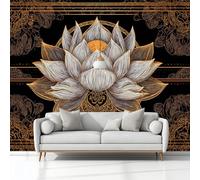 Mural Wallpaper Digital Painting Lotus Golden Border 200 x 140 cm Modern Art Wall Mural, Black Easy to Install Non-Woven Poster Photo Wallpaper, for Bedroom Living Room TV Backdrop Decor