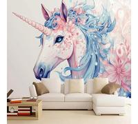 Mural Wallpaper Dream Unicorns 150x130cm,Pink Blue Magic Horses Silk Cloth Decor Wallpaper,Apply to Study Room Hotels Offices