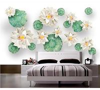 Mural Wallpaper Embossed White Lotus Flowers Lotus Leaves Wallpaper 3D Effect Murals for Bedroom and Living Room Wall Decoration -KX38594, 300x210cm