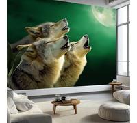 Mural Wallpaper Fantasy Night Sky Wolf Howling 200 x 140 cm Modern Art Wall Mural, Green Easy to Install Non-Woven Poster Photo Wallpaper - Bedroom Living Room TV Backdrop Decor