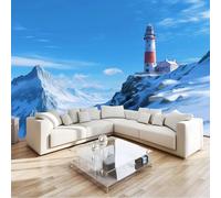 Mural Wallpaper Fantasy Snow Capped Mountains, 3D Polar Regions Lighthouses Wall Mural Blue Modern Background Wallpaper 400 X 280 Cm for Living Room Bedroom - Non Woven Home Poster