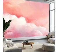 Mural Wallpaper Fantasy Watercolour Clouds 200 x 140 cm Modern Art Wall Mural, Pink Easy to Install Non-Woven Poster Photo Wallpaper for Bedroom Living Room TV Backdrop Decor