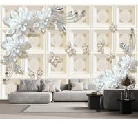 Mural Wallpaper Flower Relief Butterfly Wallpaper 3D Effect Murals for Bedroom and Living Room Wall Decoration -KX25375, 350x250cm