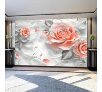 Mural Wallpaper Flower Rose Non-Woven Art Print Wall Murals 300 x 210 cm Pink Poster Picture Modern Decoration for Bedroom Living Room Nursery