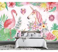 Mural Wallpaper Flower Unicorn Pink 400x255cm Wallpaper 3D Wall Mural for Living Room and Bedroom -MIWEI Wallpaper-ZXY-25504