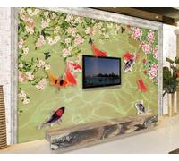 Mural Wallpaper Flowers Fish Schools Water Patterns 350x250cm Wallpaper 3D Wall Mural for Living Room and Bedroom -MIWEI Wallpaper-ZXY-16692