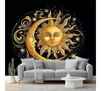 Mural Wallpaper for Art Mysticism Sun and Moon Totems Wall Art for Bedroom, 400 x 280 cm for Living Room Kids Bedroom Office Hallway Kitchen Gold Black