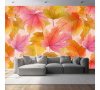 Mural Wallpaper for Autumn Maple Leaves Orange-Red Wall Art for Bedroom, 350 x 256 cm Murals for Bedroom,for Living Room Kids Bedroom Office Hallway Kitchen Orange Red