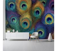 Mural Wallpaper for Bedroom - Abstract Peacock Feathers Pattern 3D Non-Woven Photo Wallpaper, Dark Wall Art Panoramic Poster Mural Home Decoration for Living Room Lounge Office 250 x 175 cm