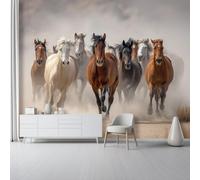 Mural Wallpaper for Bedroom - Animal Desert Herd of Horses Pattern 3D Non-Woven Photo Wallpaper, Grey Wall Art Panoramic Poster Mural Home Decoration for Living Room Lounge Office 250 x 175 cm