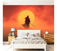 Mural Wallpaper for Bedroom - Japanese Style Fantasy Samurai Mist Pattern 3D Non-Woven Photo Wallpaper, Orange Color Wall Panoramic Poster Mural Home Decoration for Living Room Office 300 x 210 cm