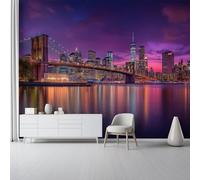 Mural Wallpaper for Bedroom - Modern Style City Architecture Lake Pattern 3D Non-Woven Photo Wallpaper, Dark Purple Wall Art Poster Mural Home Decoration for Living Room Lounge Office 250 x 175 cm
