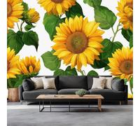 Mural Wallpaper for Boys and Girls Yellow Green Seamless Sunflower Pattern Wall Mural Non-Woven Poster Photo Wallpaper Kids Fashion Home Decoration, 3D Wall Art 350 x 256 cm