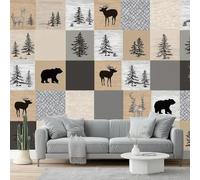 Mural Wallpaper for Country Patchwork Animal Patterns Wall Art for Bedroom, 200 x 140 cm for Living Room Kids Bedroom Office Hallway Kitchen Brown Gray