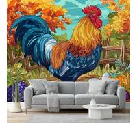 Mural Wallpaper for Countryside Animals Rooster Wall Art for Bedroom, 350 x 256 cm for Living Room Kids Bedroom Office Hallway Kitchen Color Orange