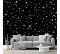 Mural Wallpaper for Dreamy Starry Sky Colorful Stars Romantic Wall Art for Bedroom, 300 x 210 cm for Living Room Kids Bedroom Office Hallway Kitchen Black Color