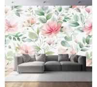 Mural Wallpaper for Elegant Flowers Light Green Wall Art for Bedroom, 400 x 280 cm Murals for Bedroom,for Living Room Kids Bedroom Office Hallway Kitchen Pink Green