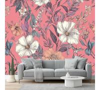 Mural Wallpaper for Hand Drawn Flowers Cosmos Vintage Wall Art for Bedroom, 200 x 140 cm for Living Room Kids Bedroom Office Hallway Kitchen Pink Purple