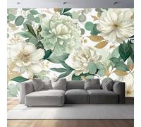 Mural Wallpaper for Light Luxury Peony Gold and Green Wall Art for Bedroom, 400 x 280 cm Murals for Bedroom,for Living Room Kids Bedroom Office Hallway Kitchen Green Gold