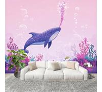Mural Wallpaper for Living 200x140cm Marine Animals Whales Photo Wallpaper Non-Woven Wall Mural Poster Pink Modern Bedroom TV Background Decor