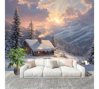 Mural Wallpaper for Living 200x140cm Winter Mountain Cabins Photo Wallpaper Non-Woven Wall Mural Poster Light-Colored Modern Bedroom TV Background Decor